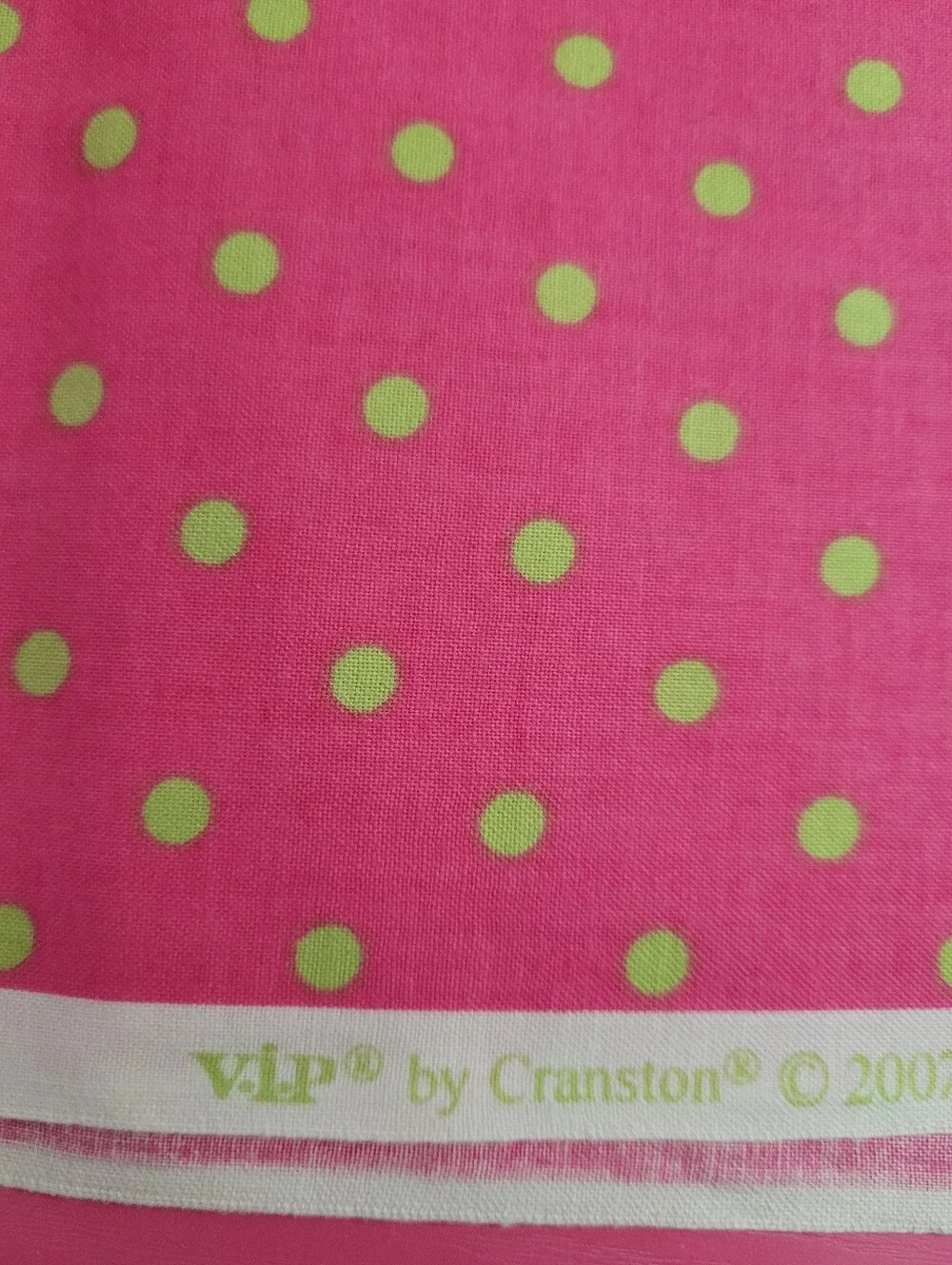 VIP By Cranston Pink Fabric with Lime Green Polka Dots (1522)